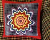 Colorful Handmade Pillow Cover, OOAK, 16 inch square pillow