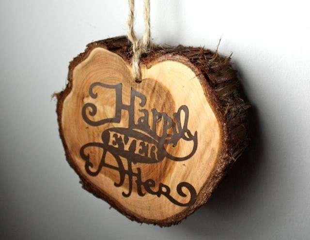 Rustic Wedding Favor, Decor, Ornament, Happily Ever After, approx diameter 3.75 inches