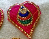 Pink Embroidered Heart Kutchi Applique Mirror Sequins