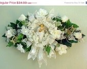 CIJ-JULY 4TH Sale Angel Blessing-Christmas, Easter Floral Swag-Cream, Pearls, Gold Glittered Harps