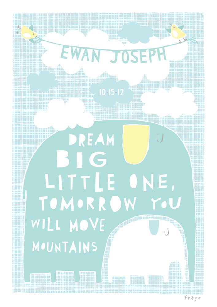 Dream Big Little One - Personalized Birth or Christening Print (Large)
