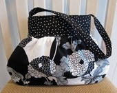 Small Gathered Bag in Alexander Henry's Yoko Fabric in Black and White