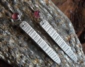 Sterling Silver Earrings, Sterling Earrings, Pink Tourmaline Earrings, Organic Texture Jeweled Dangle Earrings, Metalsmith Earrings