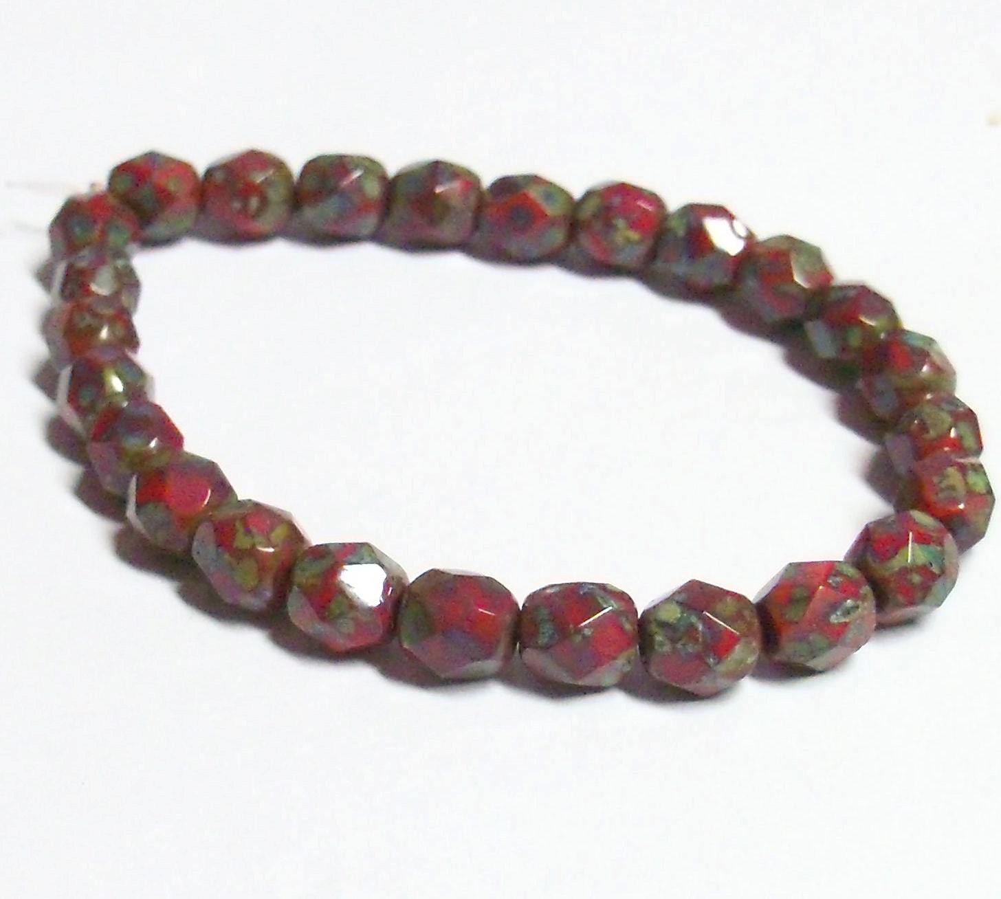 Czech Fire-Polished Glass Faceted Round - 6mm - Opaque Red Picasso - 20 Beads
