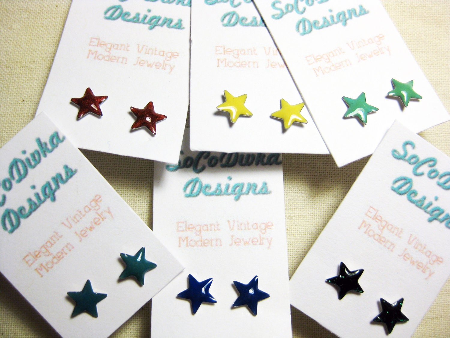 Star Earrings, Vintage Star Earrings, Enamel Star Earrings, Colorful Star Earrings, Your Choice of Colors