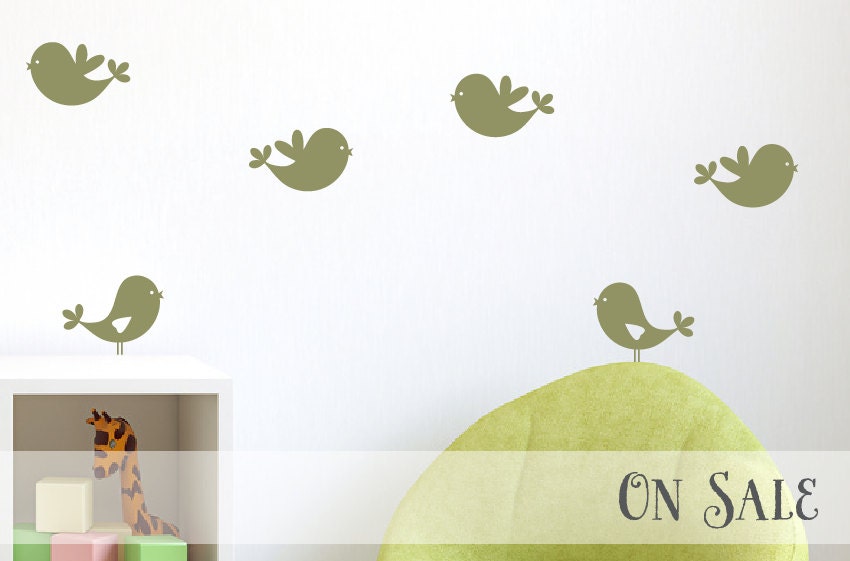 ON SALE Sweet Bird Wall Decals - Set of 6 - Olive