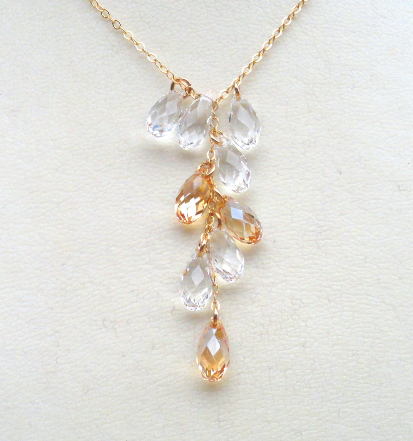 Golden Shadow And Clear Crystal Gold Filled  Necklace Swarovski Crystal Briolette Necklace Customize Your Color
