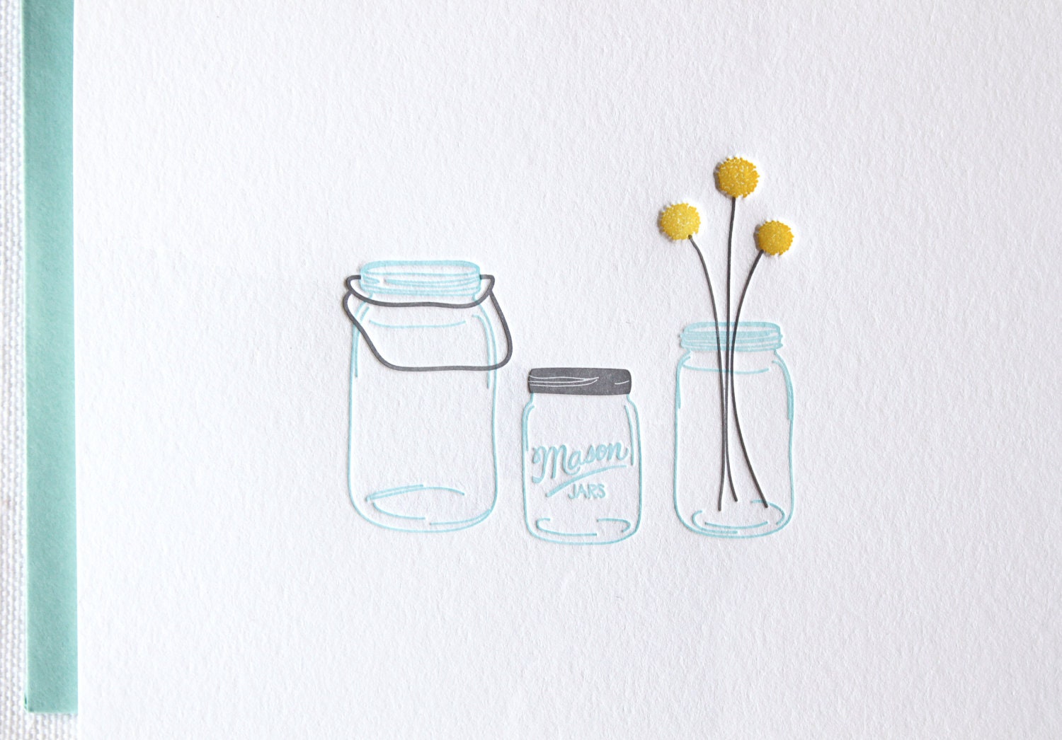 Mason Jars Letterpress Cards. Set of 6