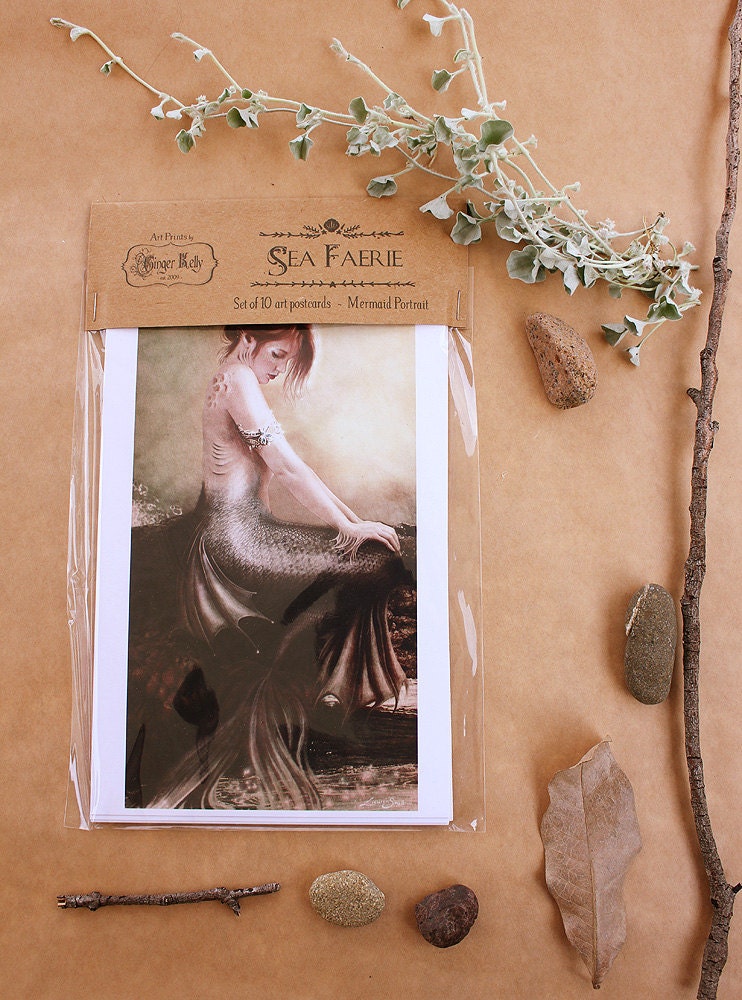 Mermaid Sea Faerie 10 Art Postcard Prints // Large