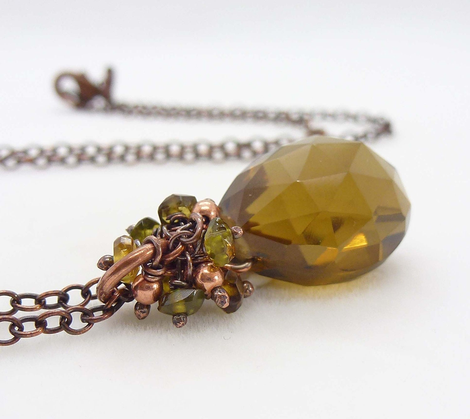 Gemstone cluster necklace. Copper necklace. Golden brown necklace. Hessonite garnet necklace. Brown quartz necklace. Copper jewelry