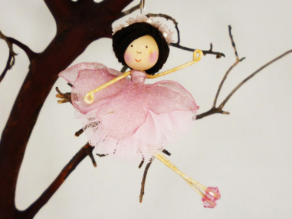Dusty Rose Flower Ballerina Ornament, Miniature Dancer Doll, Ballerina Gift, Girl Dancer, Little Girl Gift, Pink Christmas Fairy, Petalbelle