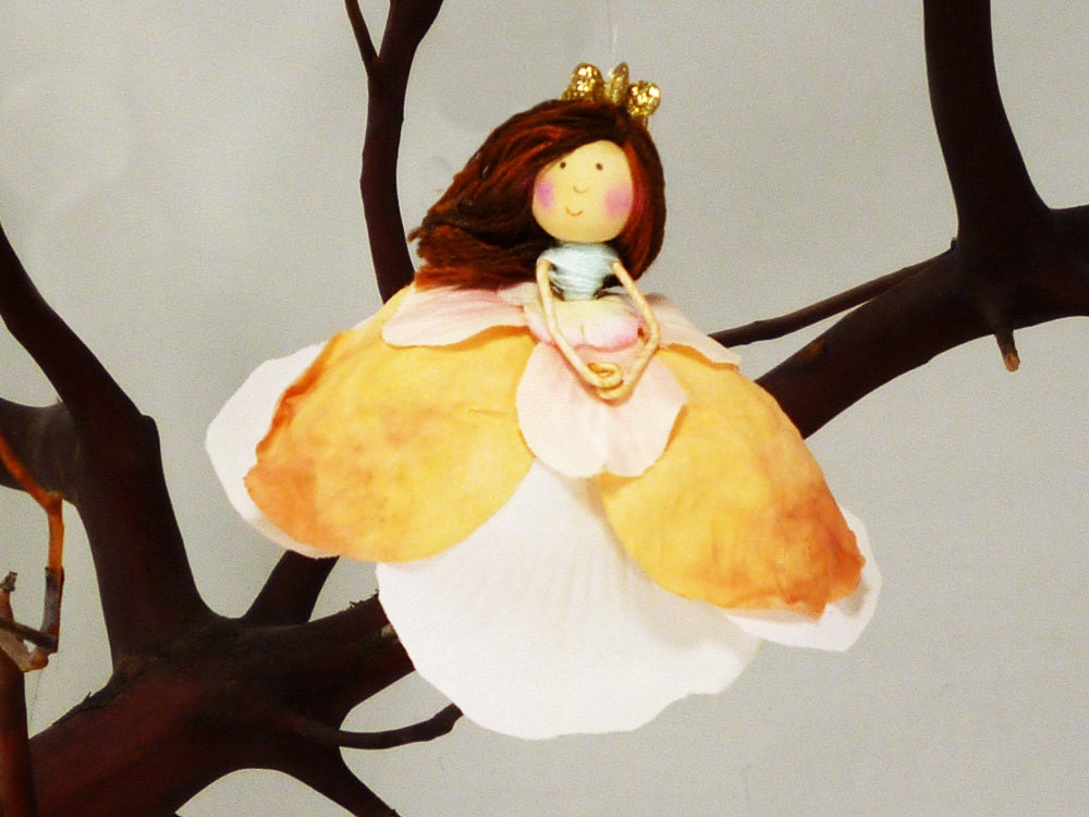 Peach Princess Doll Ornament, Fairy Princess Miniature, Princess Christmas, Fairy Tale Christmas