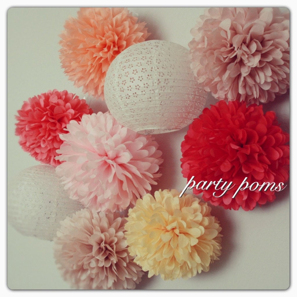 7 Tissue Party Poms .. Wedding Reception Decorations .. Custom Colors