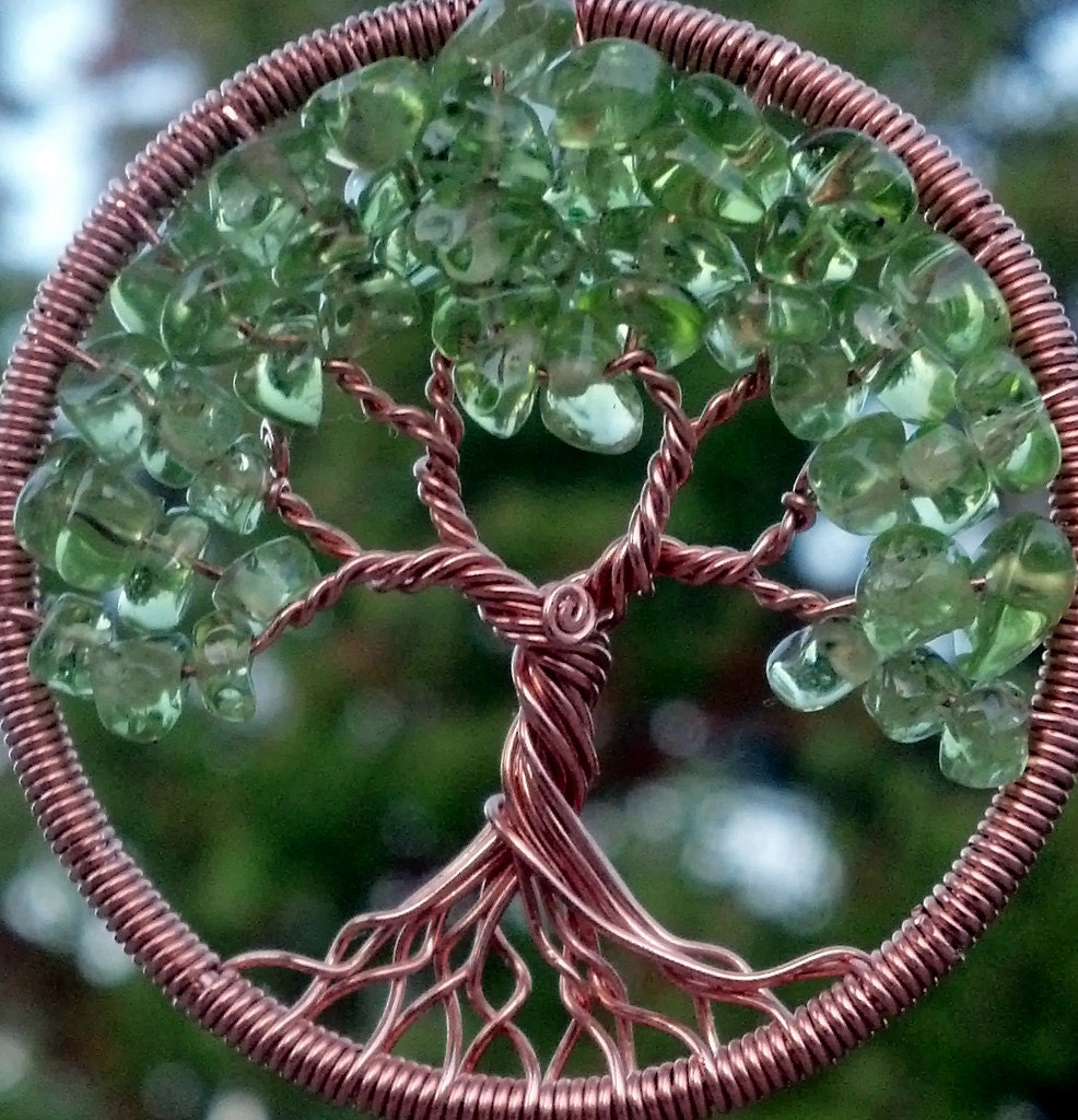 Copper and Peridot Tree of Life Pendant