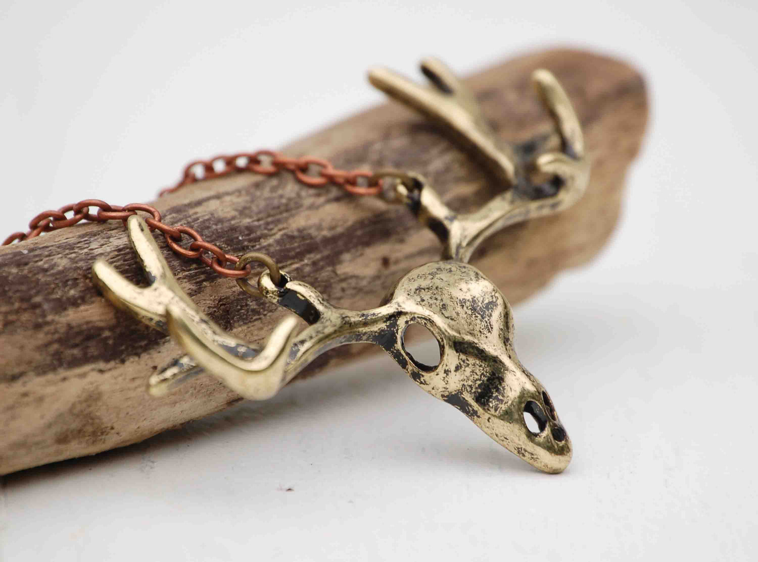DEER SKULL Necklace Nature Rustic Woodland Stag Gold Deer Forest