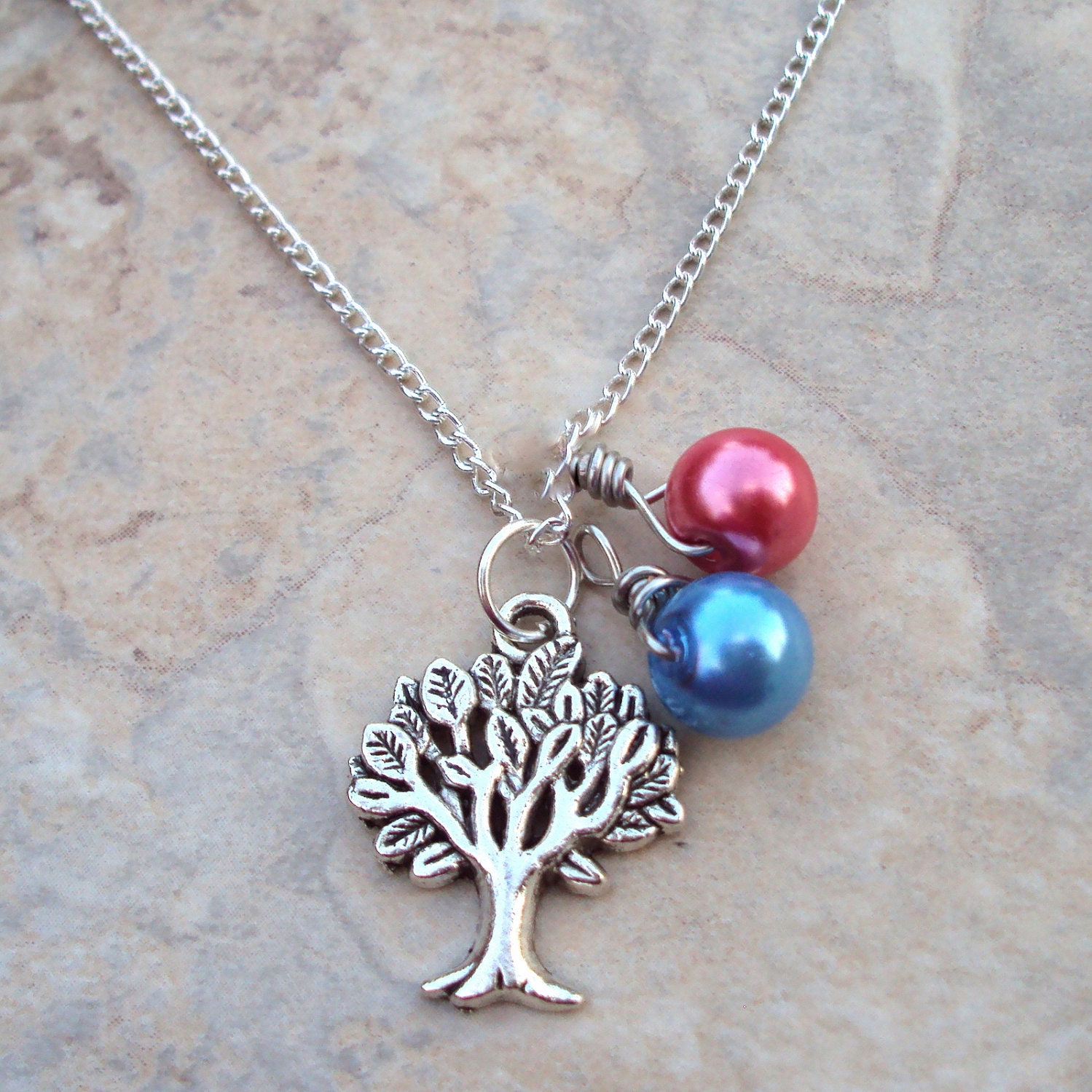 Two Birthstone Pearls Personalized Necklace Petite Family Tree Jewelry Handmade Jewelry on Etsy