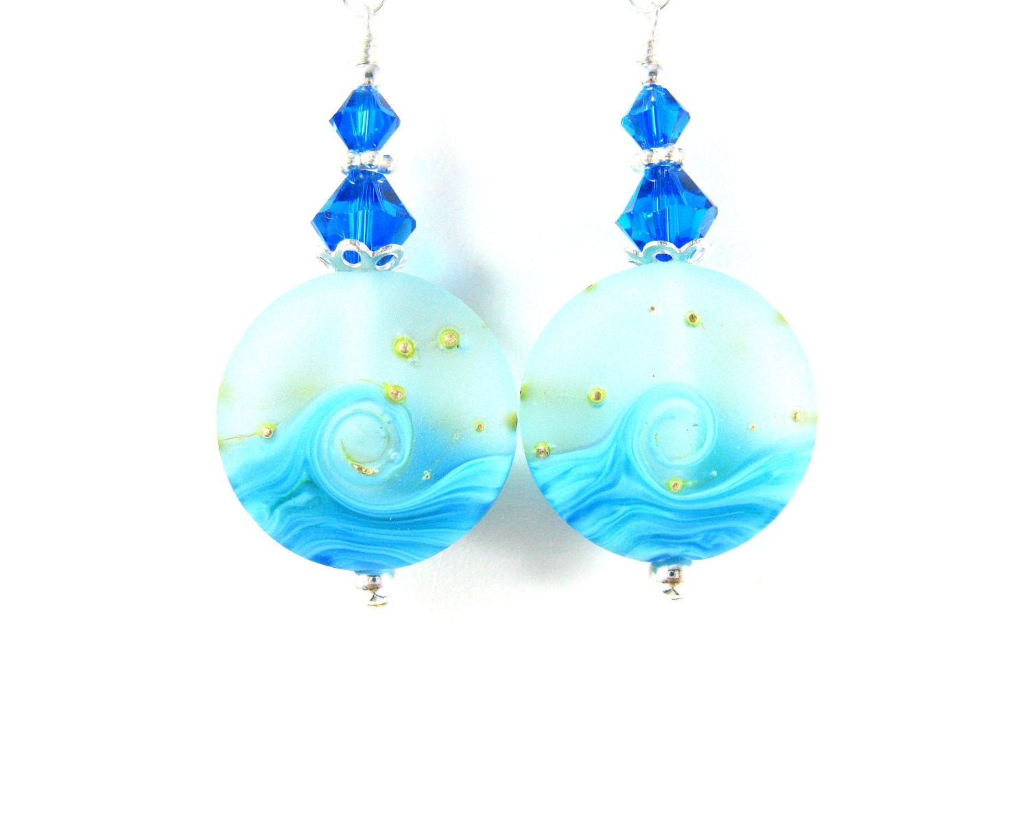 Blue Ocean Earrings, Turquoise Blue Earrings, Wave Earrings, Lampwork Earrings, Beach Earrings, Beadwork Earrings - Tranquil Waters