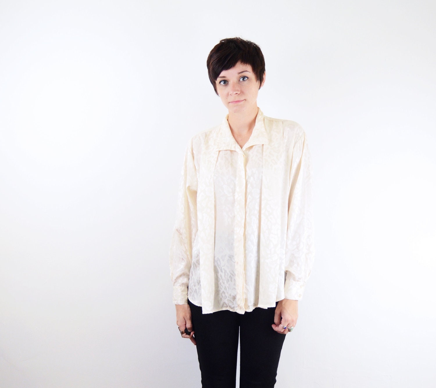 Shimmery Leopard Print Ivory Blouse - M