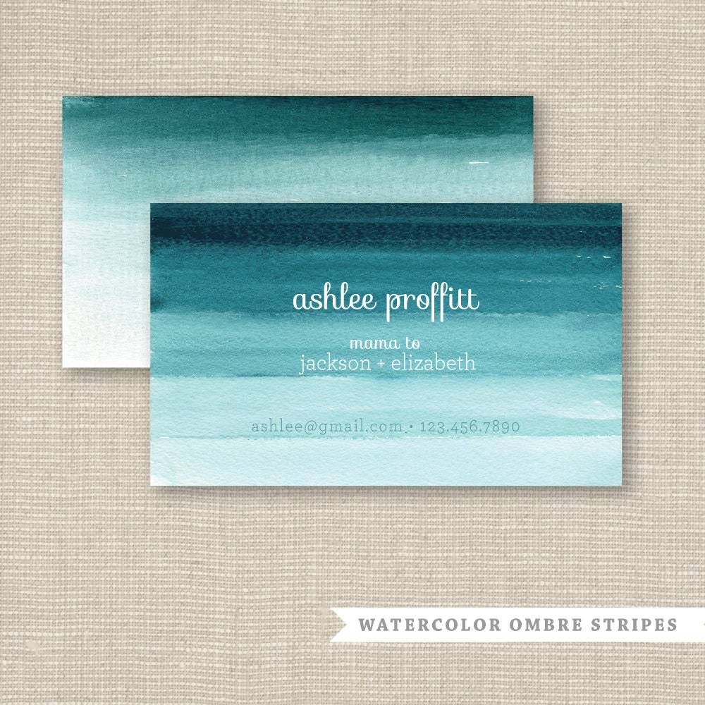 Printable Business Card, Calling Card, Mommy Card - Watercolor Ombre Stripes