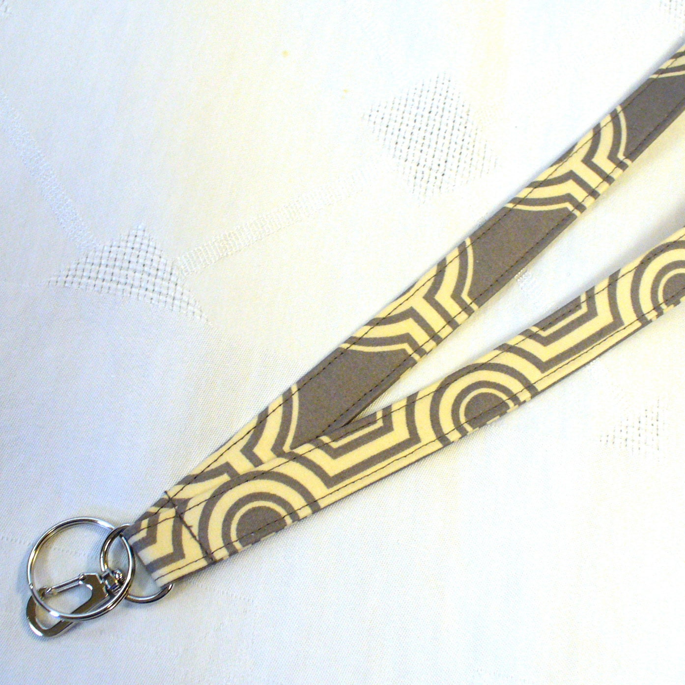 ID Badge Holder Breakaway Lanyard Joel Dewberry Fabric Lanyard ID Clip Key Ring Fob Square Tiles Gray Grey Handmade MTO