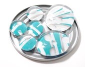 teal and white magnet set - made from recycled magazines, stocking stuffer