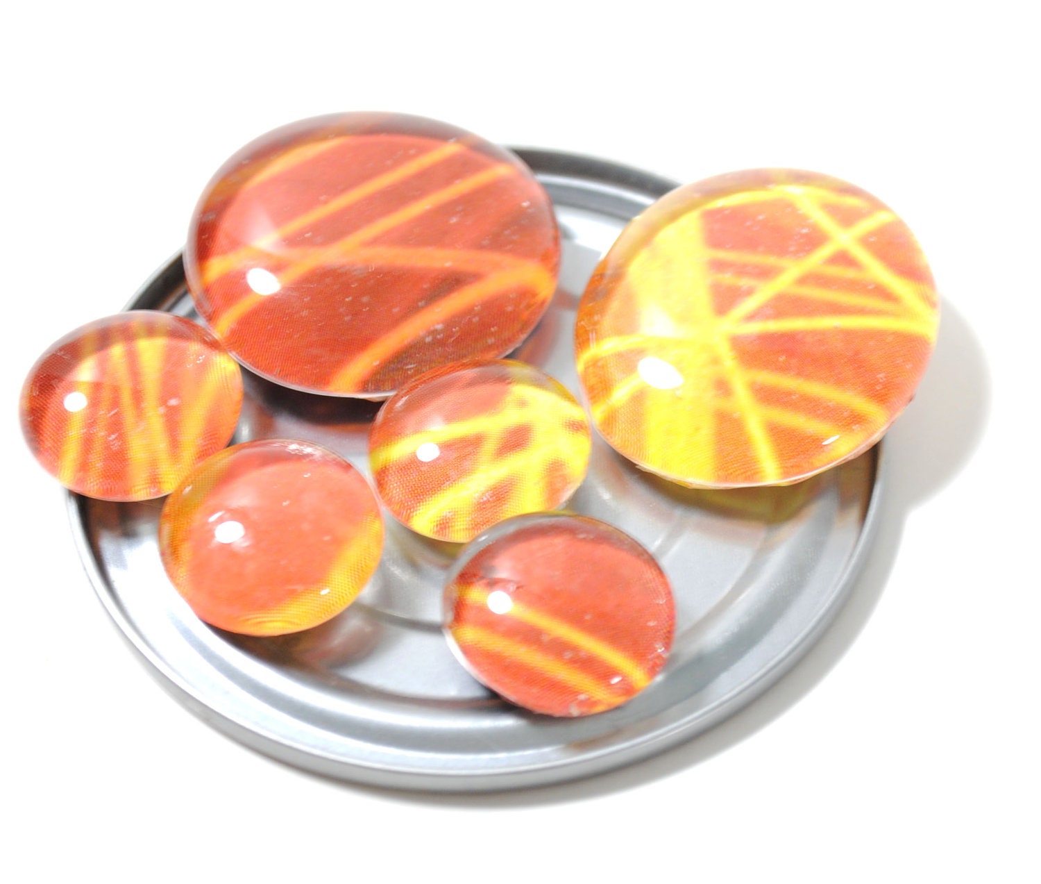 red, orange and yellow magnet set - made from recycled magazines, stocking stuffer