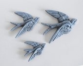 Blue Sparrow Plastic Birds Trio, set of 3