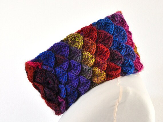 Crochet Cowl Scarf Neckwarmer Crocodile Cowl Yellow Red Brick Pink Blue Colorful Bright Neon Unisex Winter Accessories Winter Fashion