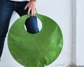 Large leather tote bag, large clutch, circle handbag fuchsia handbag, green handbag
