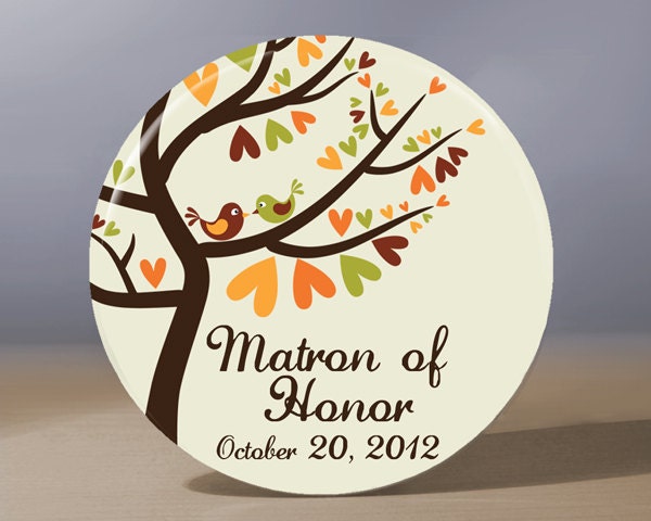 Pocket Mirror - Custom Autumn Tree Matron of Honor 3.5 inch Pocket Mirror with Gift Bag - Weddings Bridal Shower Favor - Bridesmaid Gift
