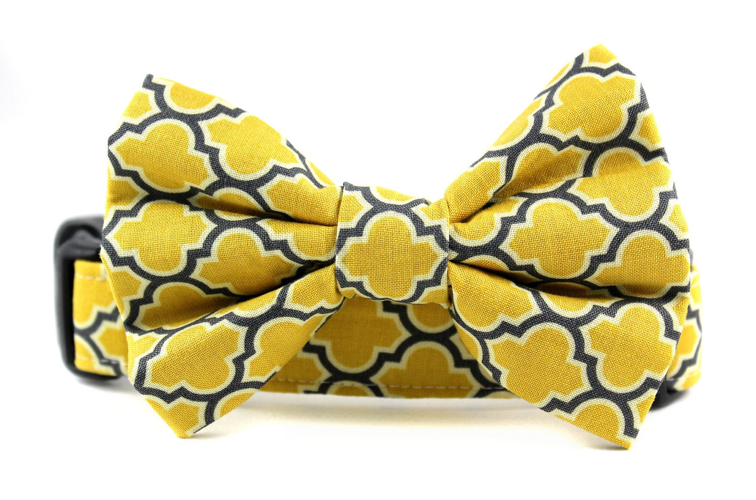 Yellow Grey Dog Bowtie Collar Set - Barcelona in Yellow - Made to Order in Your Choice of Size