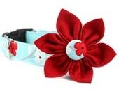 Blue Floral Dog Collar Set - Seaside Cottage in Blue - Made to Order in Your Choice of Size