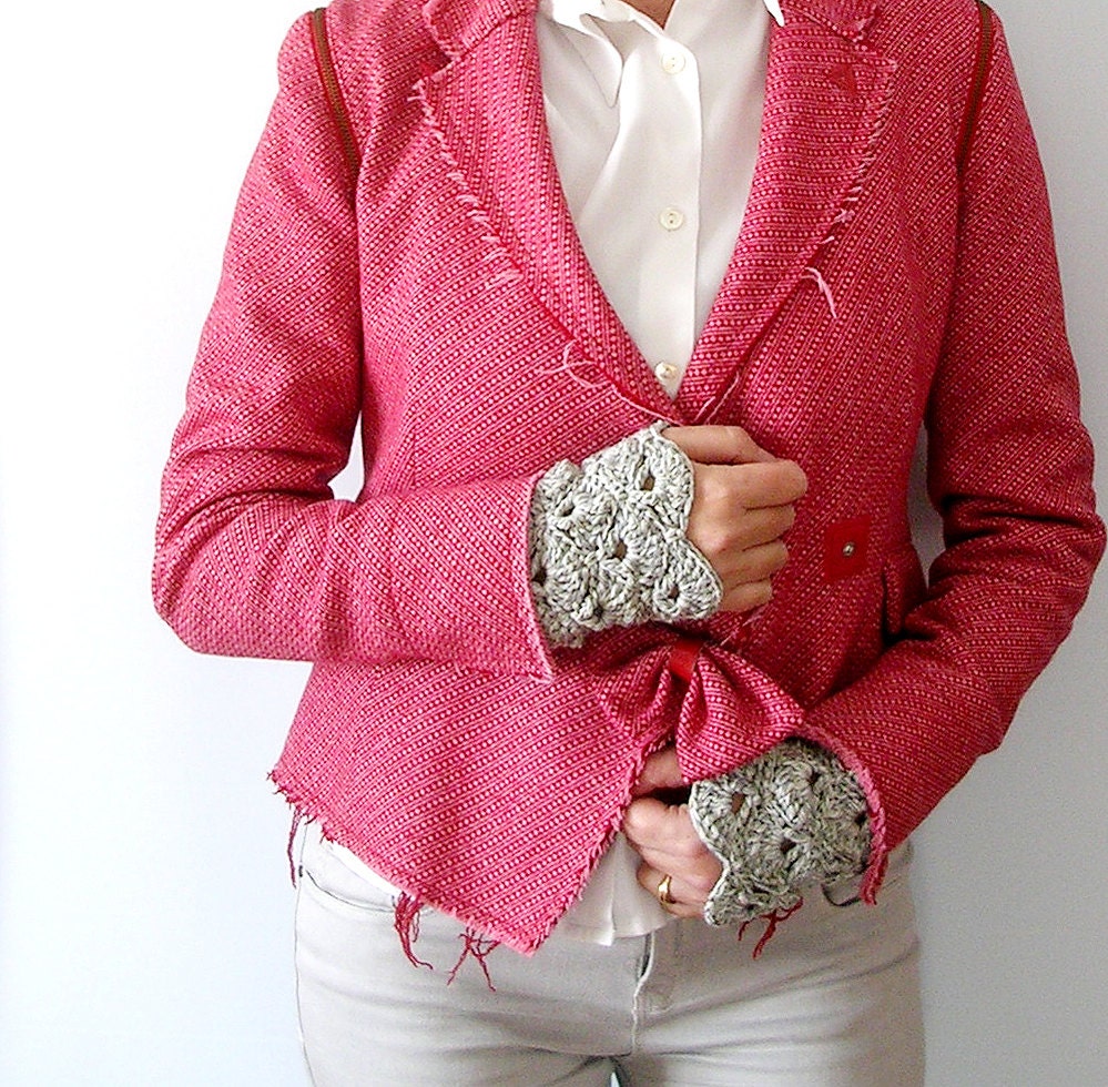 Fingerless Gloves Mittens Arm Warmers Lace Light Grey