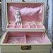 Vintage jewelry box with pink velvet lining, original key, mint condition