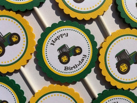 Items similar to Tractor Cupcake Toppers Set of 12 READY TO SHIP John