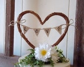 Wedding Cake Topper Rustic Heart with LOVE Banner - 5 in.