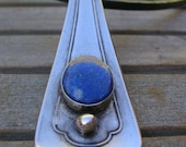 Repurposed SPOON handle PENDANT w/ LAPISLAZULI gemstone-Artisan metalwork
