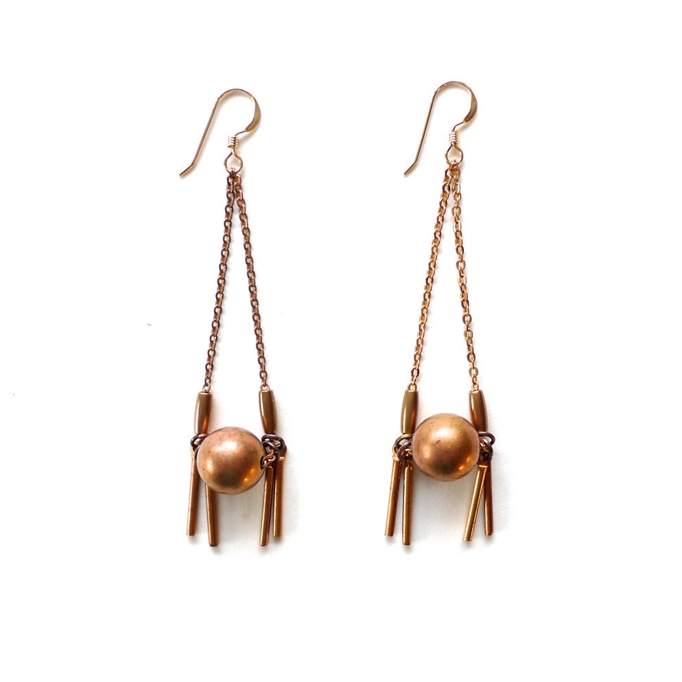 copper sphere and spike earrings