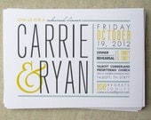 Printable invitation, Rehearsal dinner postcard invitation, modern wedding invitation, gray and yellow wedding