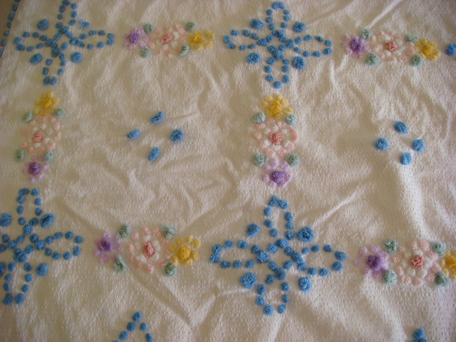 Handmade Candlewick Floral Vintage Cotton Chenille Fabric