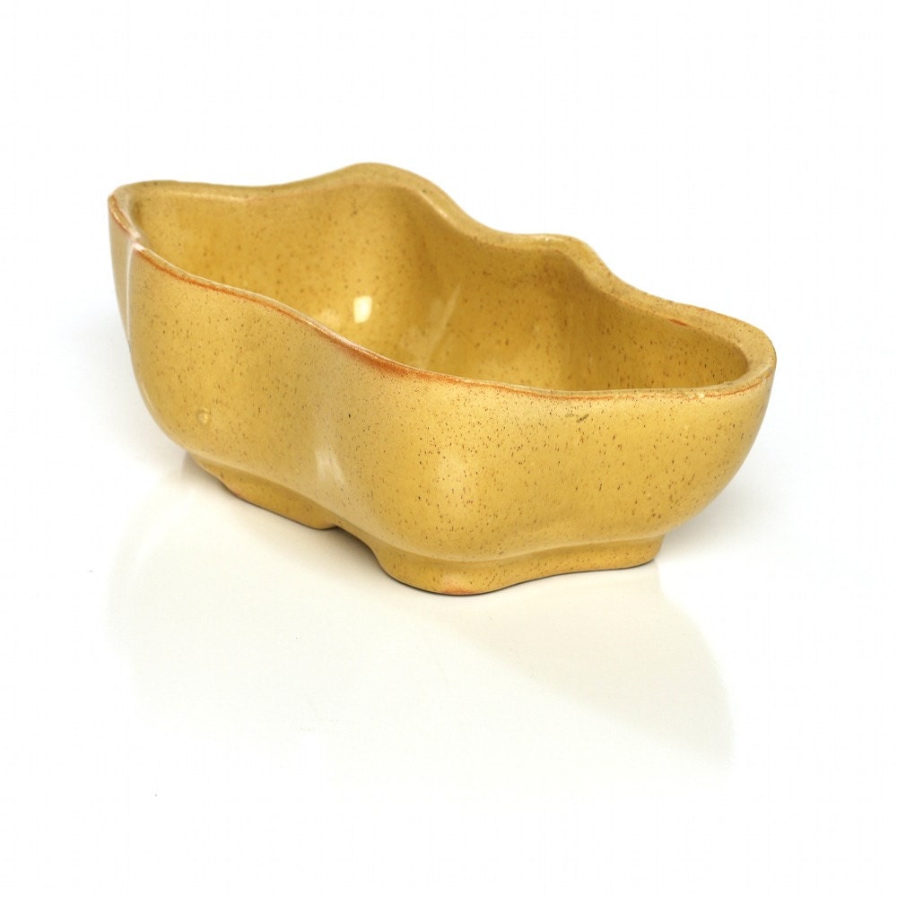 Vintage Mid Century Pottery Vase, Ceramic Yellow Bowl