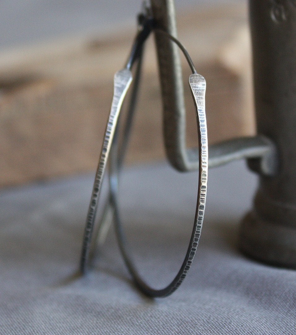 recycled oxidized sterling large textured hoop