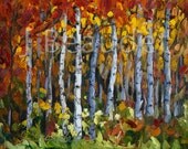 Print of Original Oil Painting Autumn Trees Impressionist LANDSCAPE Birch Fall Colors Autumn foliage