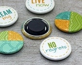 Inspirational Quote Button Magnet Set in Gift Tin: Refrigerator Magnets - Dream Big, Chartreuse Green, Teal, Orange - Chevron (Set of 6)