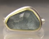 Rose Cut Blue Tourmaline Ring - 18k Gold and Sterling Silver