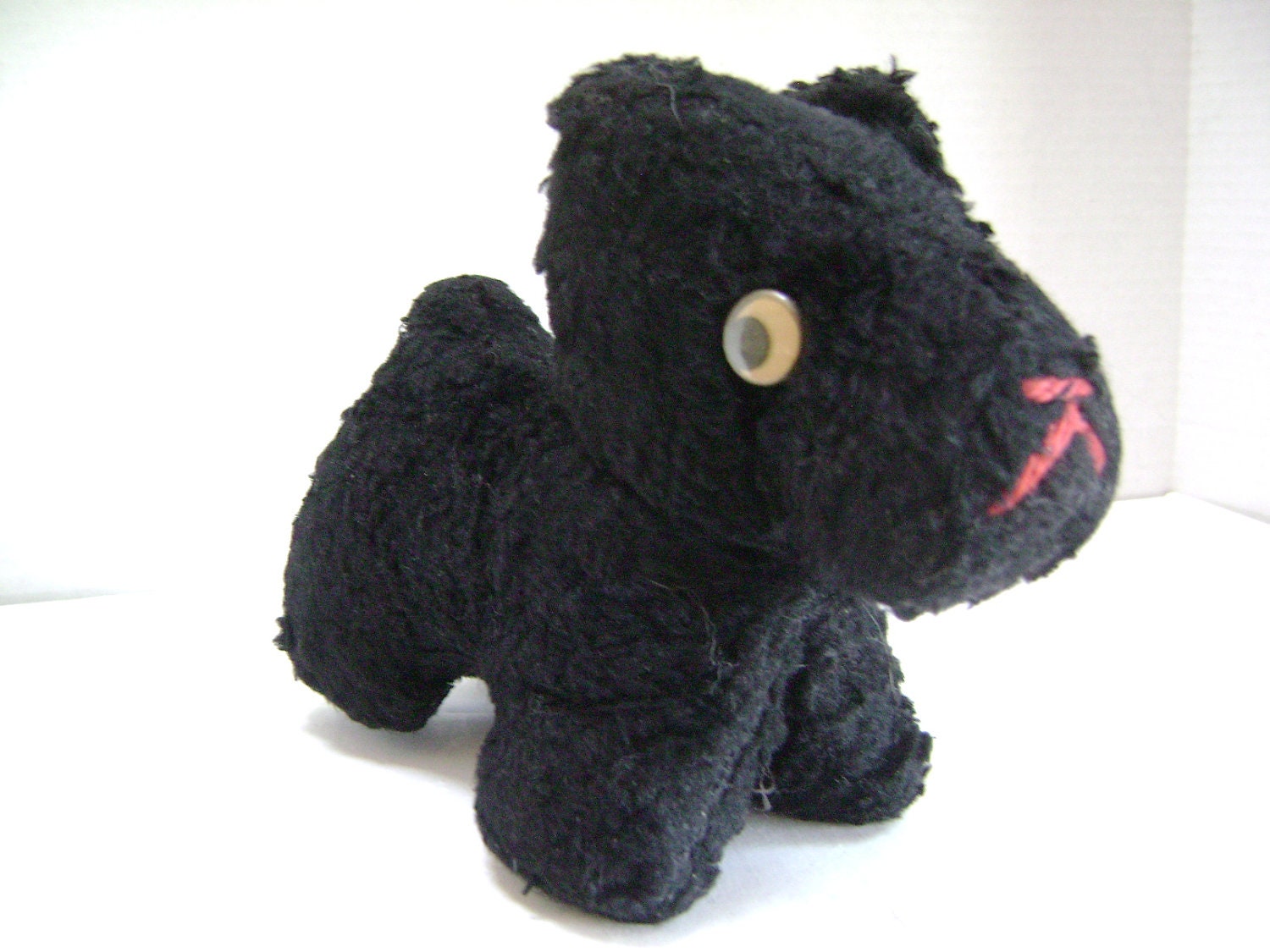Vintage Scottie Dog, Plush stuffed toy, Googly Eyes, Love Worn, Scottish Terrier, How Much Is That Doggy in the Window