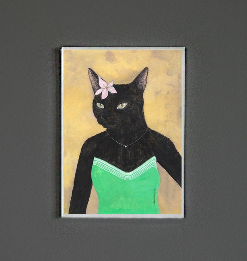 5x7 - Art Print - Black Cat - Signed by Artist