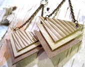 Leather Chevron Earring in Shades of Silver and Grey with Antique Brass Chain