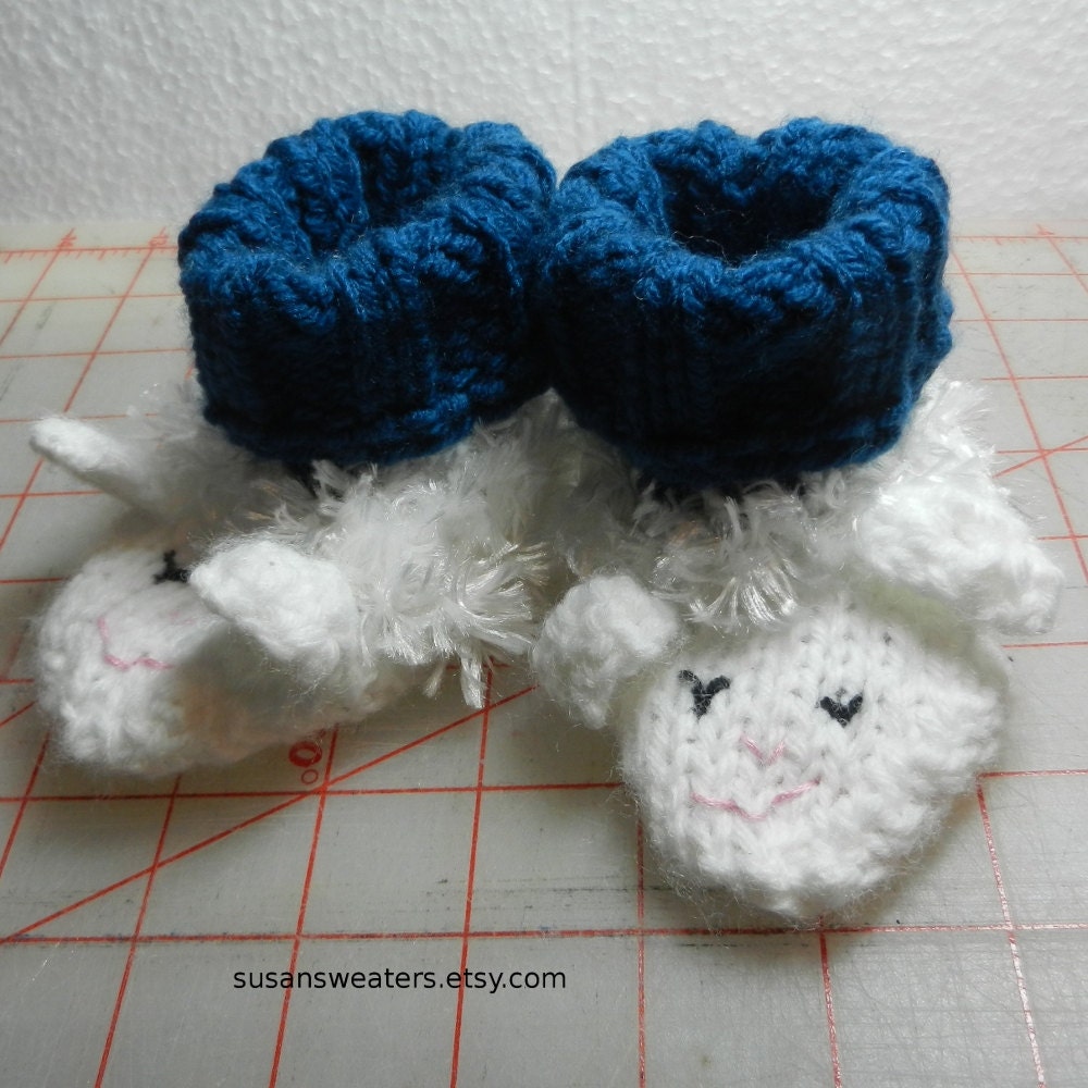 Booties - Sheep Booties with a Blue Cuff - 18 month size - kids