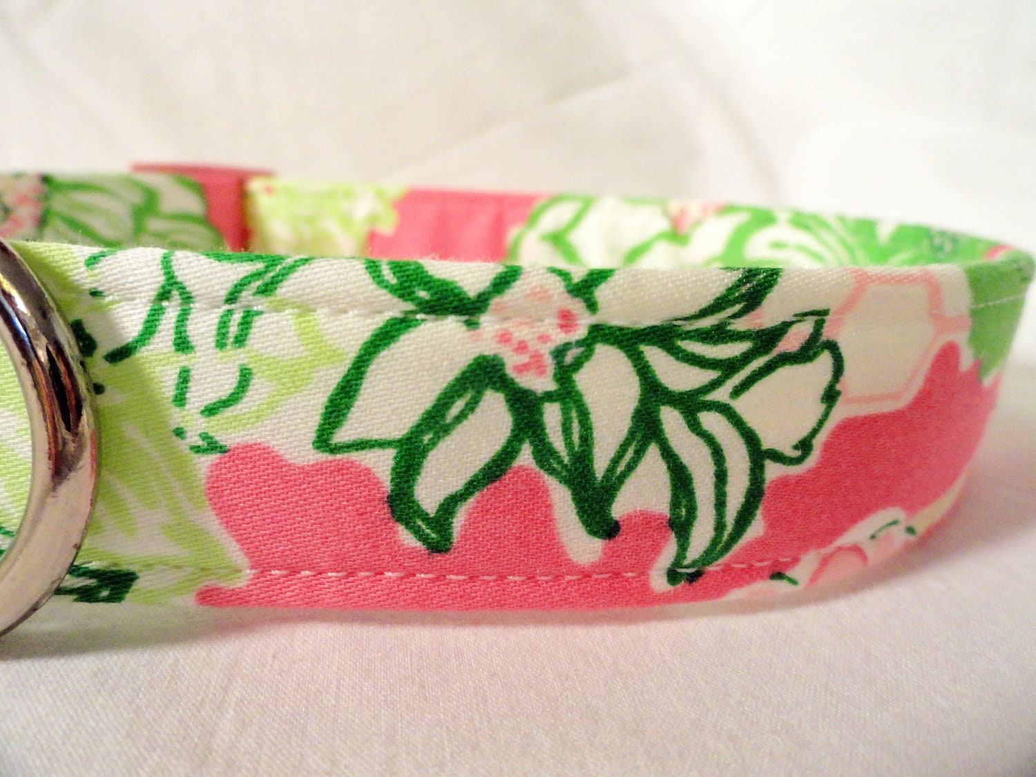 Lilly Pulitzer Pink Green Flower Fabric Dog Collar from PinkysPetGear on Etsy
